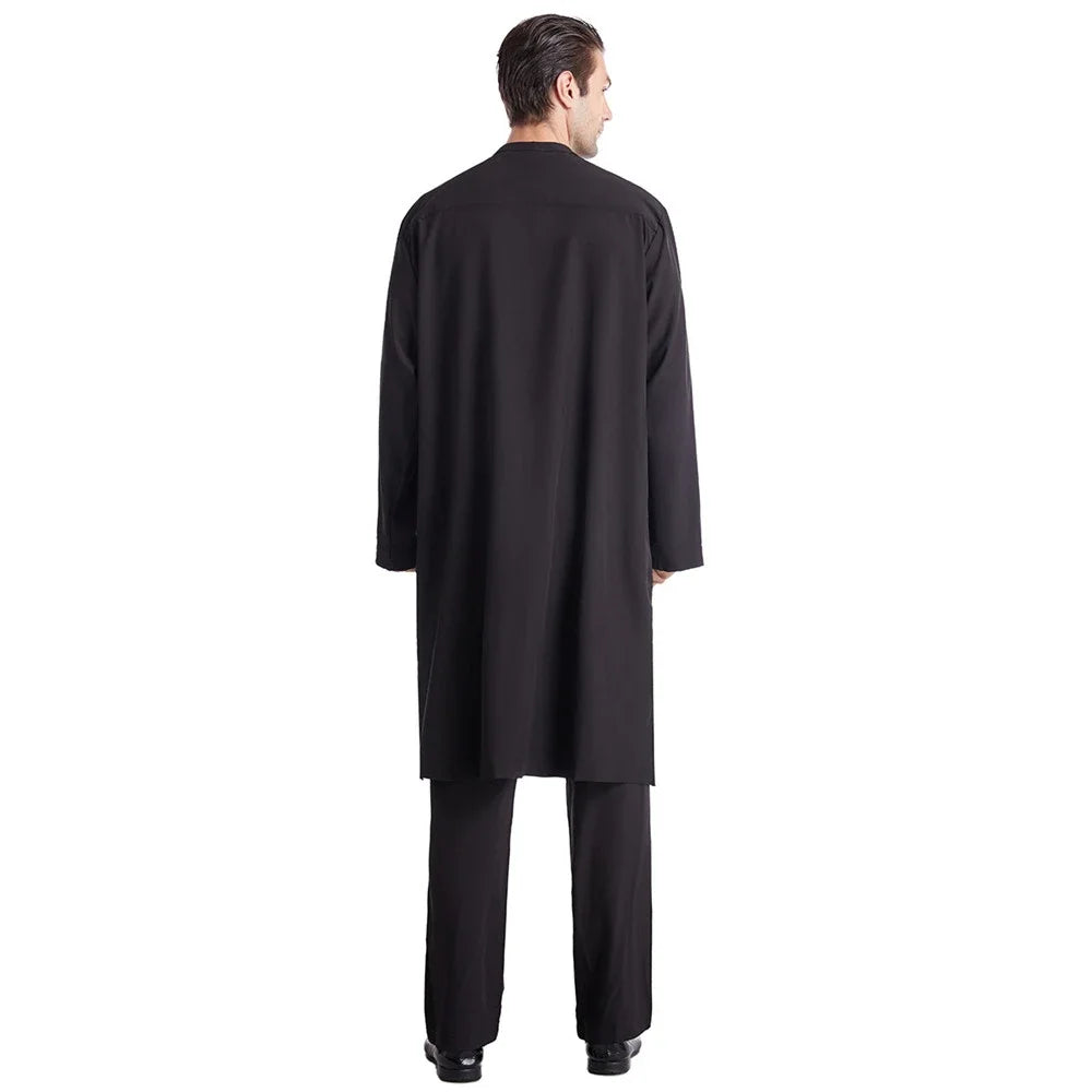 Men Jubba Thobe Muslim Two Pieces Set For Male Pakistan Dubai Saudi Abaya Prayer Islamic Clothing Worship Suit Arabic Ramadan
