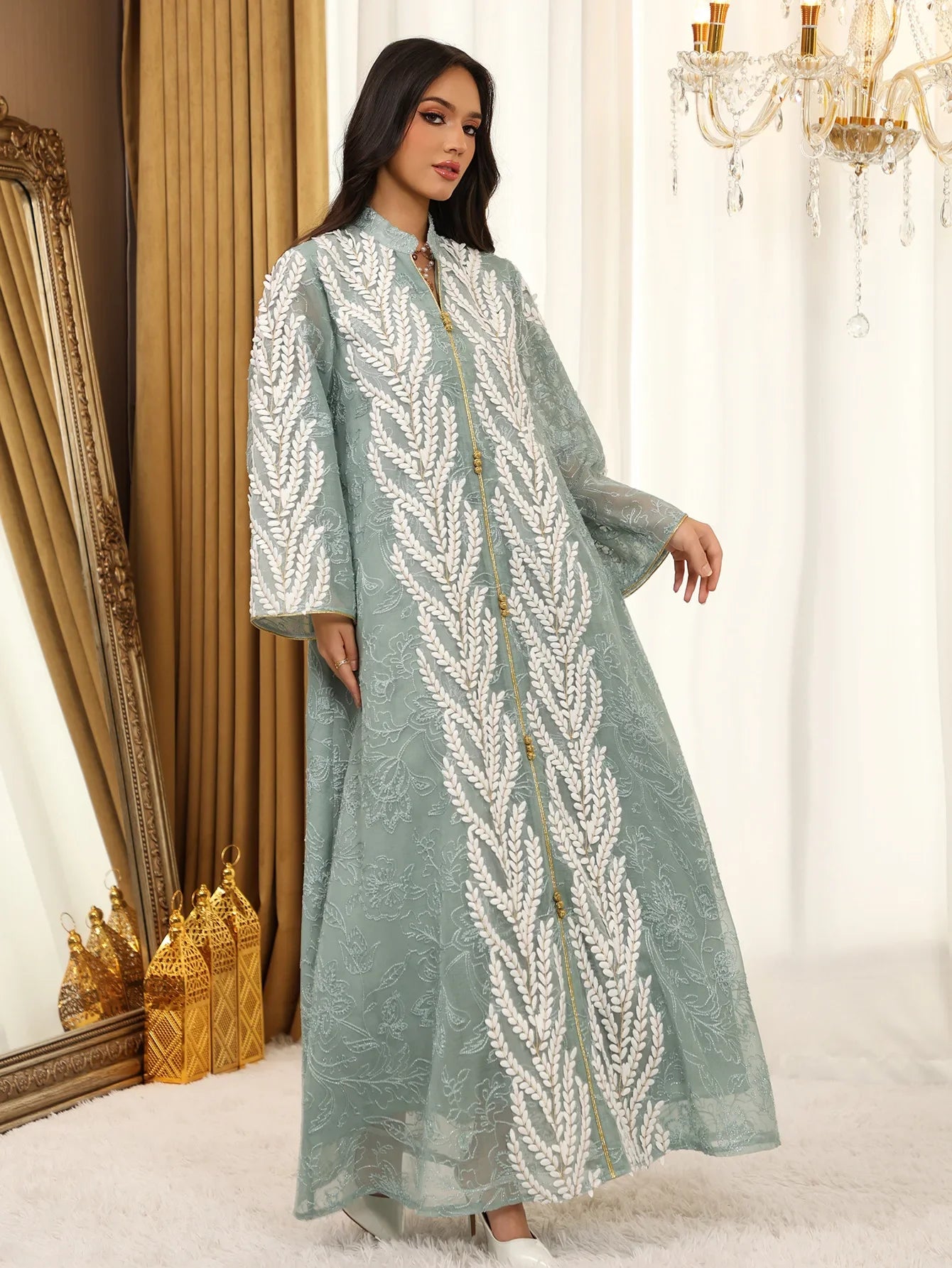 Eid Mesh Dress Women Abaya Party Dress Women Jalabiya Gorgeous Embroidery Saudi Arab Sequins Muslim Ramadan Vestidos Largos Robe