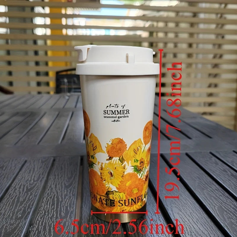 Coffee Mug Woman 500ml ，Stainless Steel Vacuum Flask with Straw and Thermal Cup for Drinking Directly