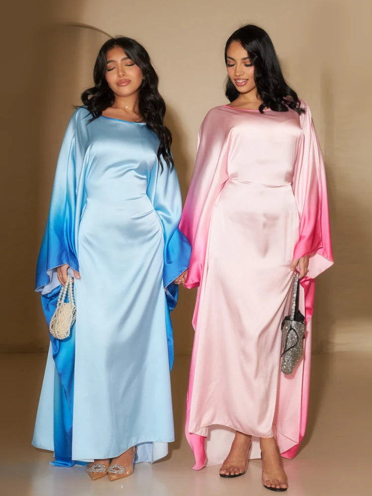 Eid Muslim Party Dress for Women Ramadan Bat Sleeve Abaya Long Dress Morocco Kaftan Vestidos Largos Dubai Robe Jalabiya 2024