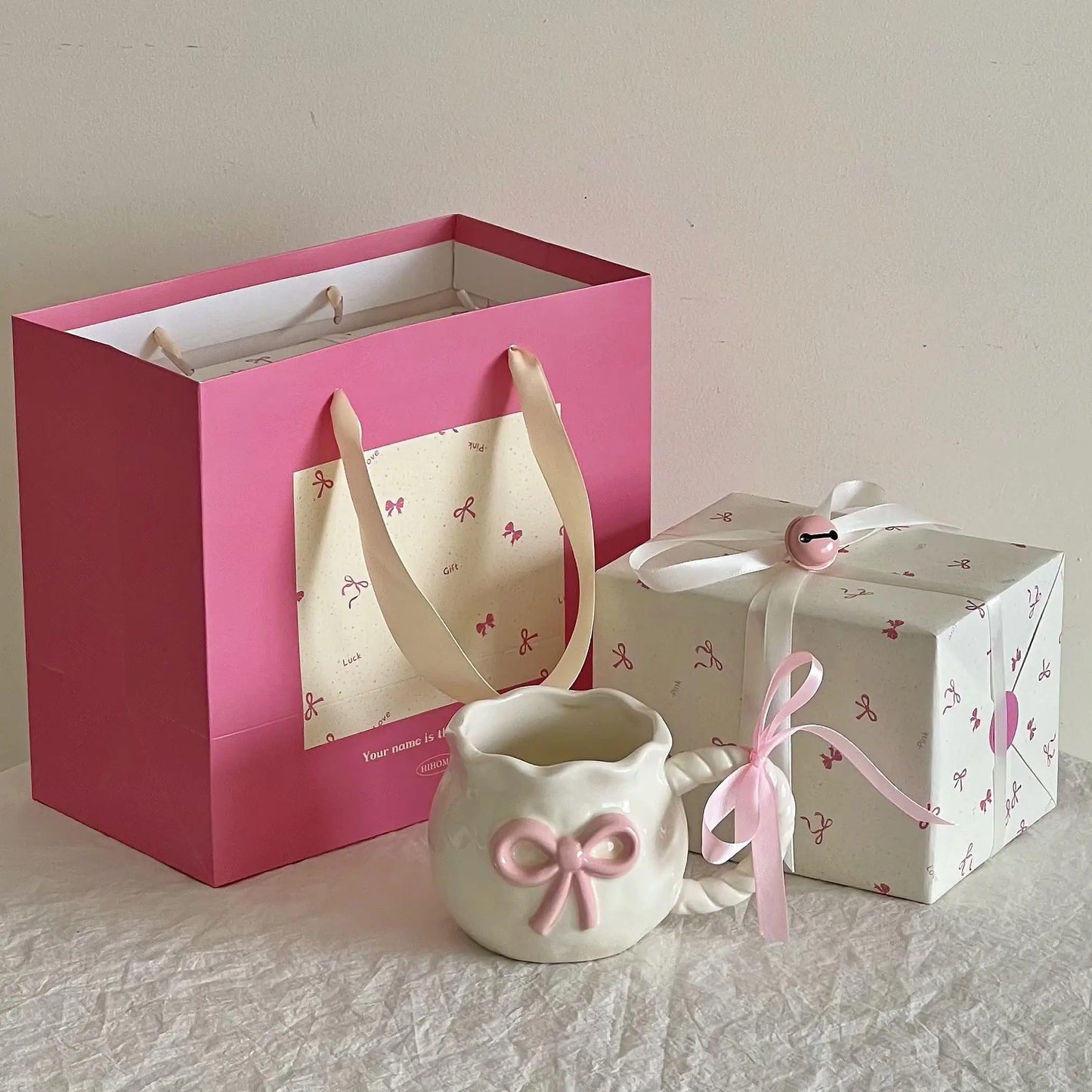 Cute Bow Thickened Ceramic Cup Hand Bow Irregular Mug Cups Coffee Milk Drinks Cup