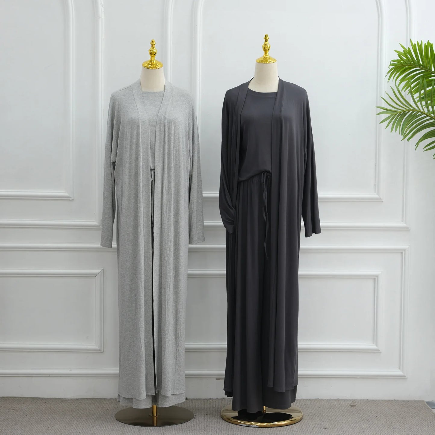 Muslim 3 Piece Set Women Cardigan Shirt Wide Leg Pant Blouse Top Suit Musulman Ensemble Dubai Casual Femme Outfits Solid Casual