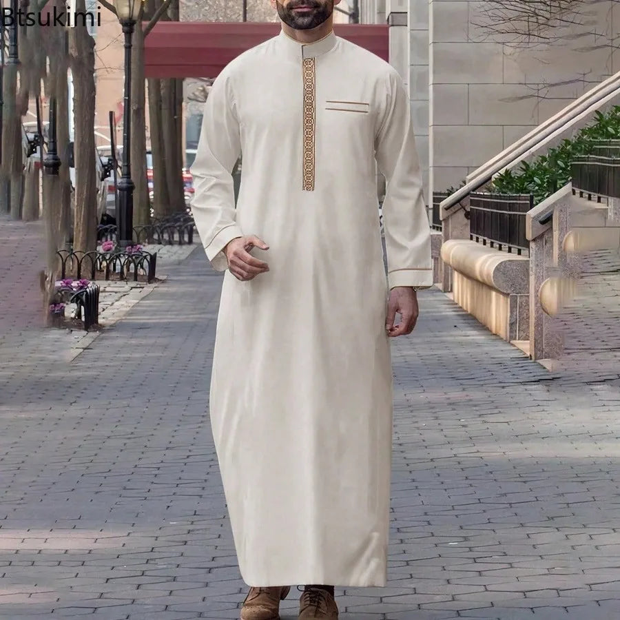 Mid East Islamic Men Clothes Muslim Fashion Abaya Men Embroidered Loose Stand Collar Long Robe Ethnic Style 2026 Man Jubba Thobe