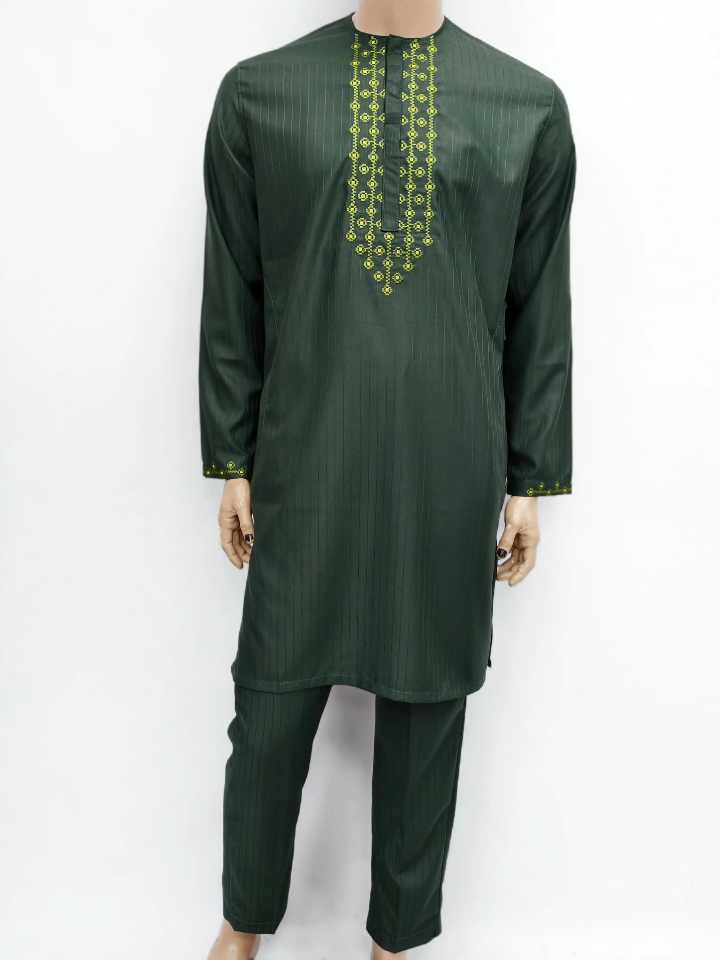 African Muslim Islamic Men's Modern Fashion Prayer Eid Robe Long Sleeve Round Neck Embroidered Arabian Jubba Thobe Clothing