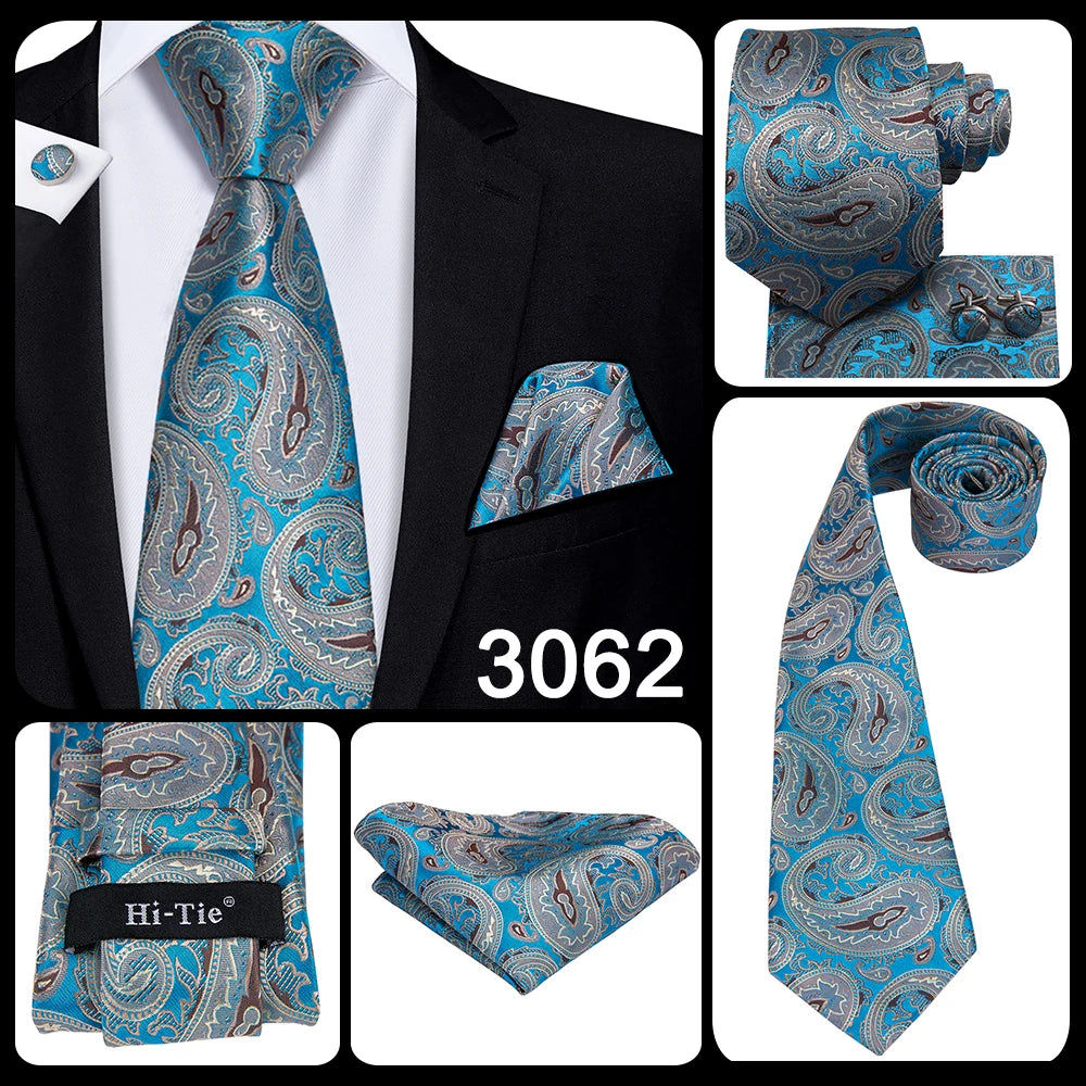 Hi-Tie Blue New Fashion Business Paisley Silk Men's Tie NeckTie 8.5cm Ties for Men Formal Luxury Wedding Quality Gravata