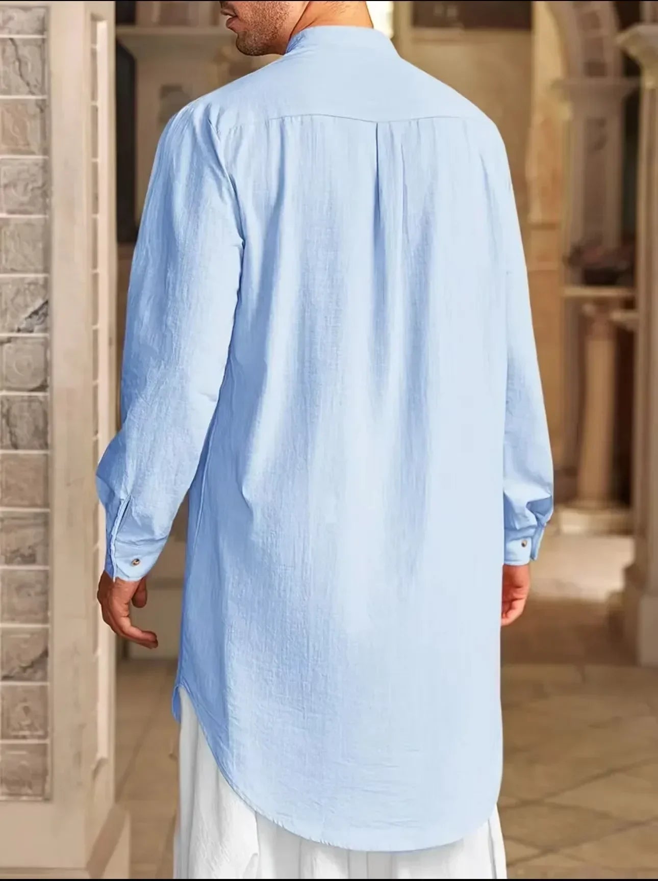 2025 New Muslim Middle East Arab Malaysia Men's Button Cotton Line Shirt Muslim Robe