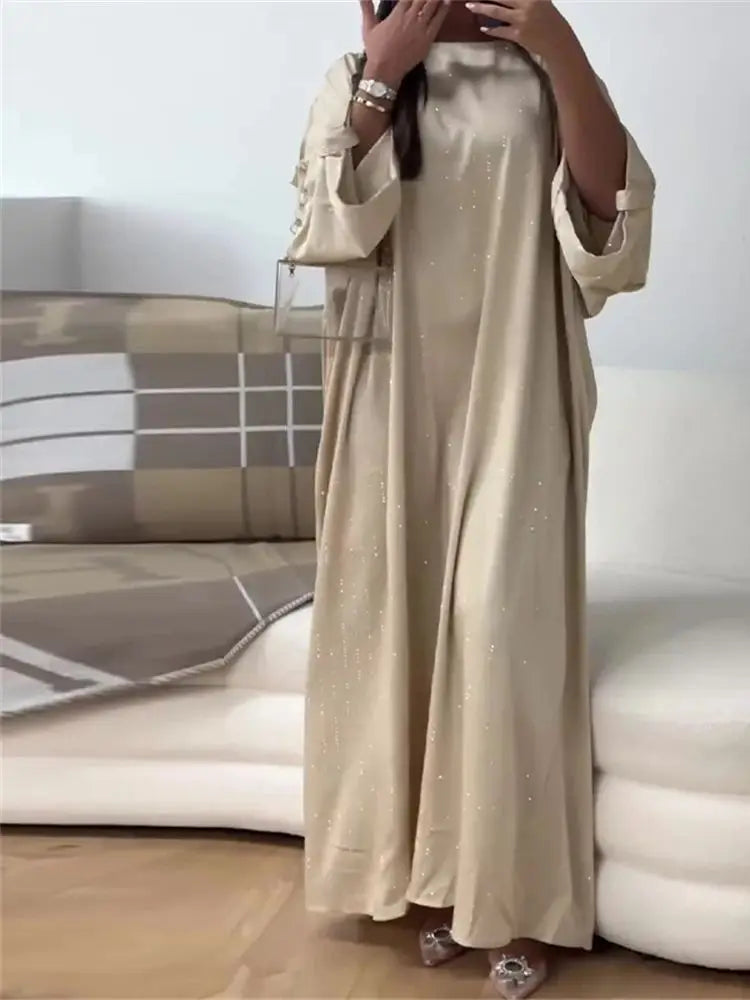 Ramadan Eid Satin Batwing Abaya Dubai Luxury Elegante Muslim Kaftan Dress Abayas For Women Kebaya Robe Femme Musulmane Vestidos