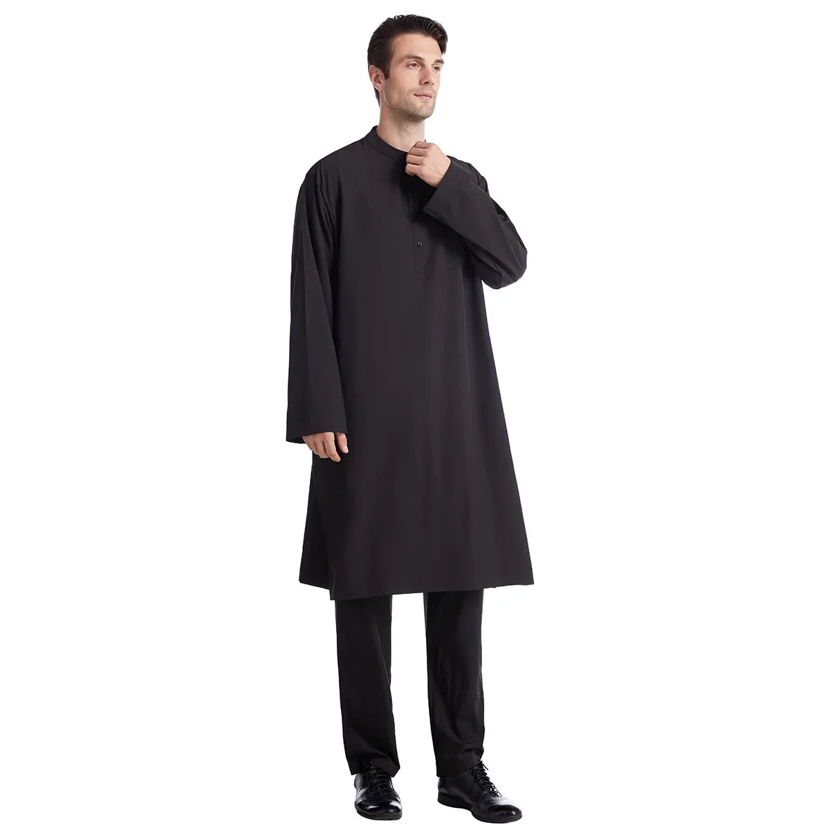 Muslim Men Jubba Thobe 2 Pice Set Top with Pant Mens Abaya Long Islamic Eid 2026 Ramadan Long Robe Saudi Wear Caftan Dubai Arab