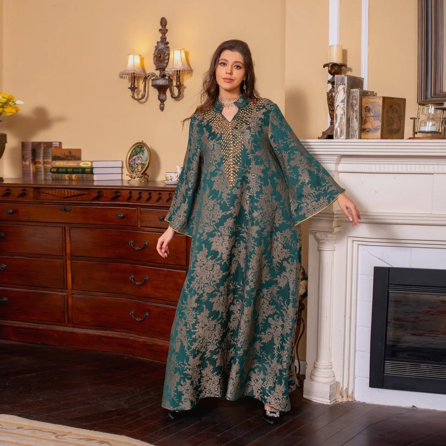 Eid Muslim Dress for Women Abaya Beading Stand Collar Jalabiya Morocco Party Dresses Abayas Kaftan Abaya Vestidos Arab Long Robe