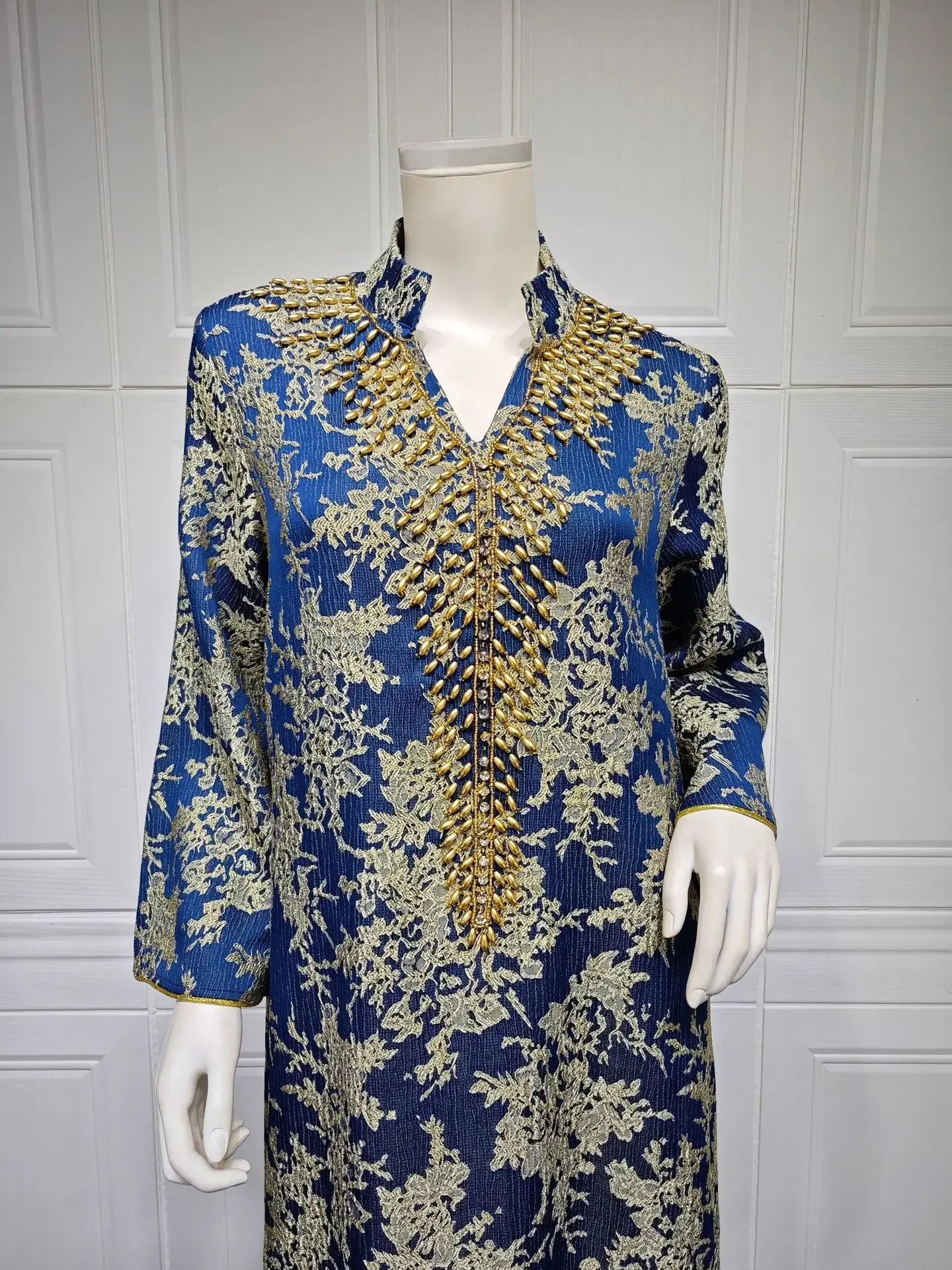 Eid Muslim Dress for Women Abaya Beading Stand Collar Jalabiya Morocco Party Dresses Abayas Kaftan Abaya Vestidos Arab Long Robe