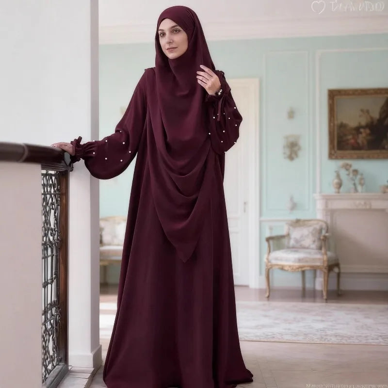 Abaya with Khimar Set Jilbab 2 Piece Ramadan Eid Jilbeb Long Hijab Dress Muslim Prayer Clothes Women Turkey Islamic Dubai Outfit