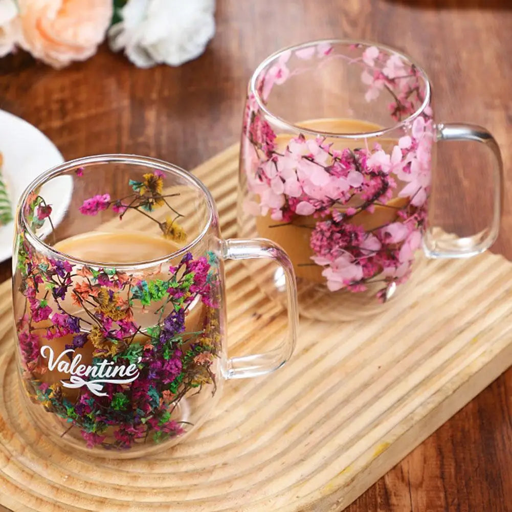 Double Walled Glass Mugs Double Wall Dried Flower Cup For Coffee Heat Resistant Dried Flower Double Wall Glass Mug For Cold