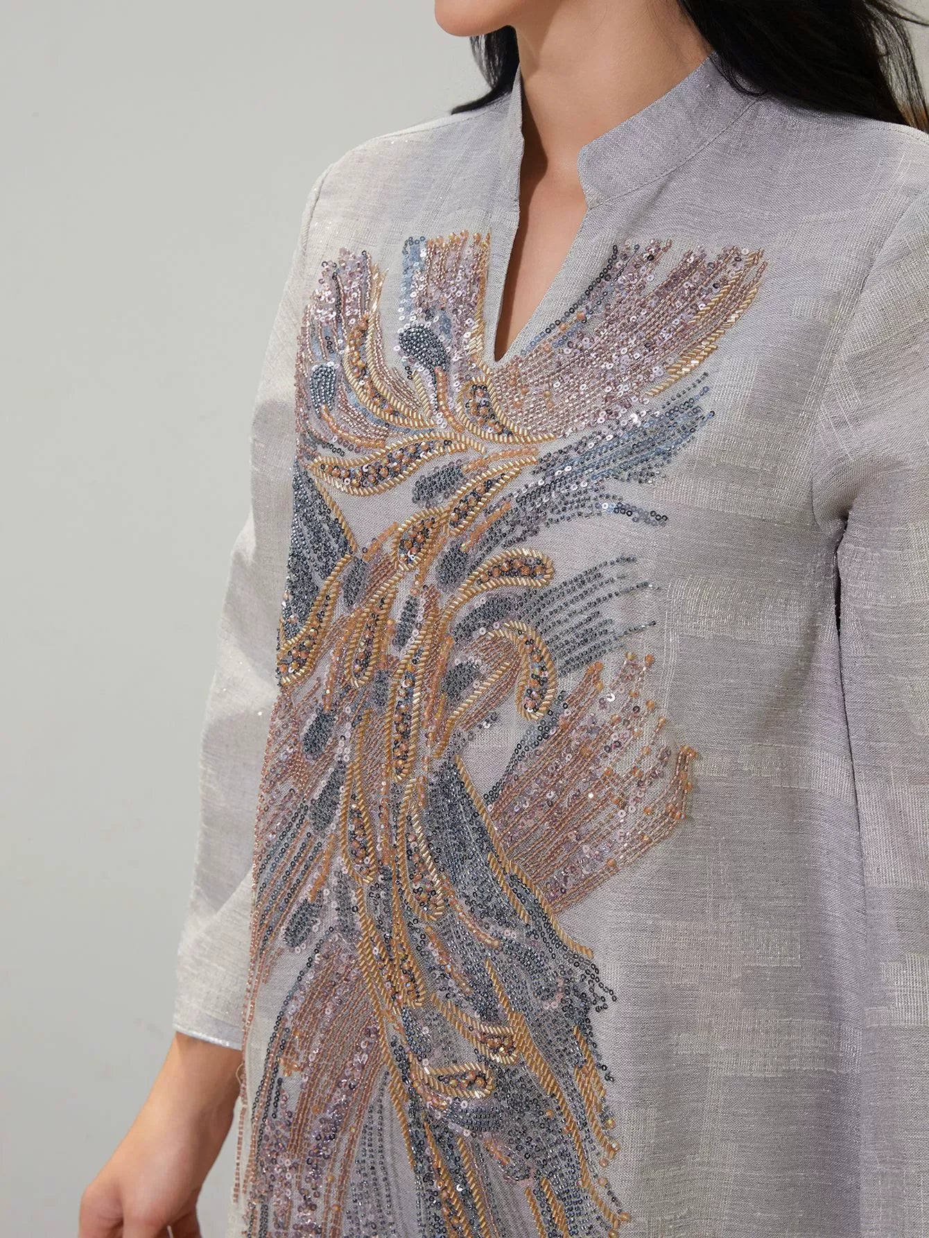 Middle East Dubai Saudi Arabia Muslim Luxury Fashion Islamic Ramadan Women's Dress Mesh Bead Heavy Industry Abaya Robe