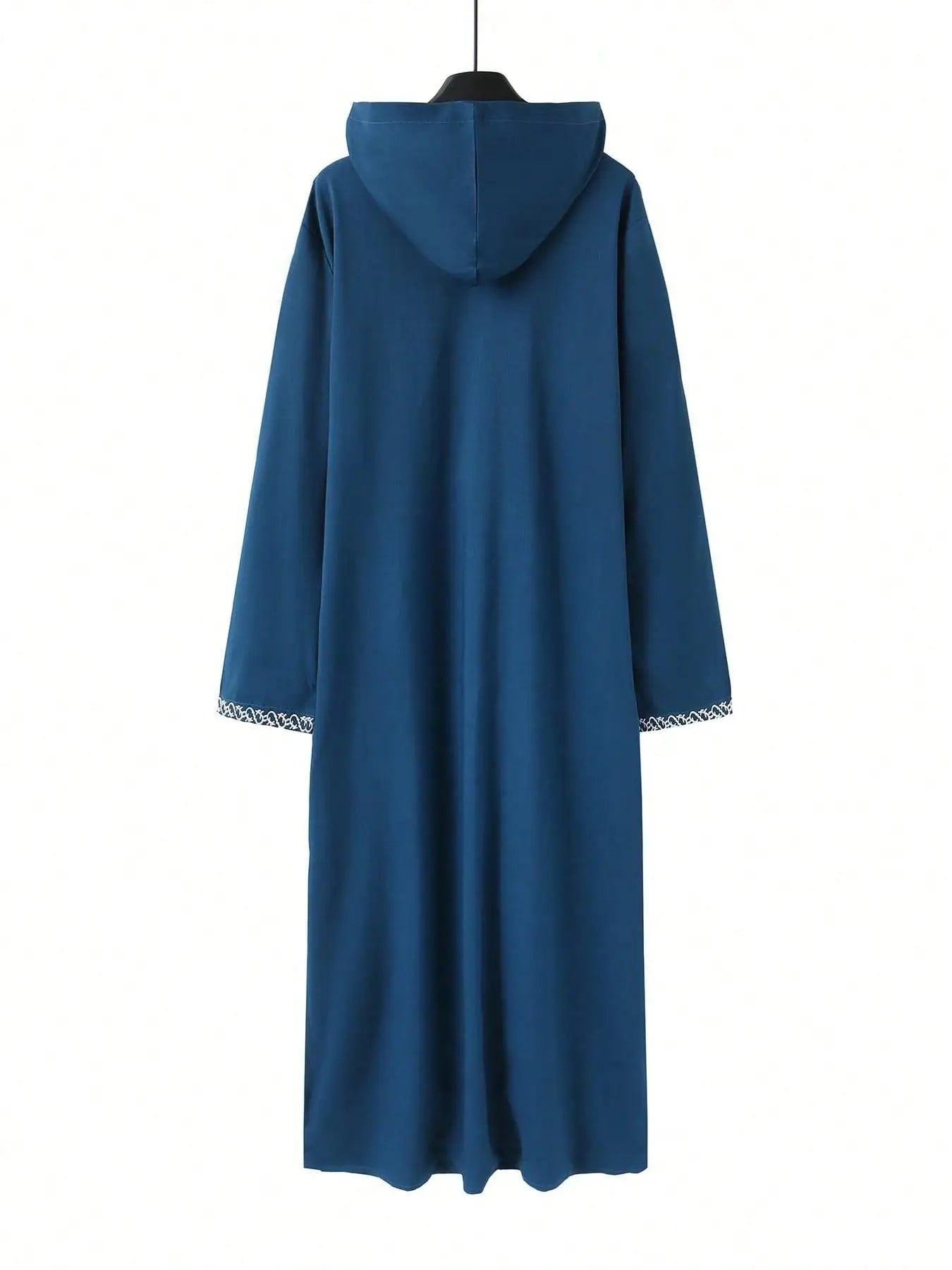 Muslim Men's Black Hooded Zippered Embroidered Robe for Festival Prayer And Worship Clothing