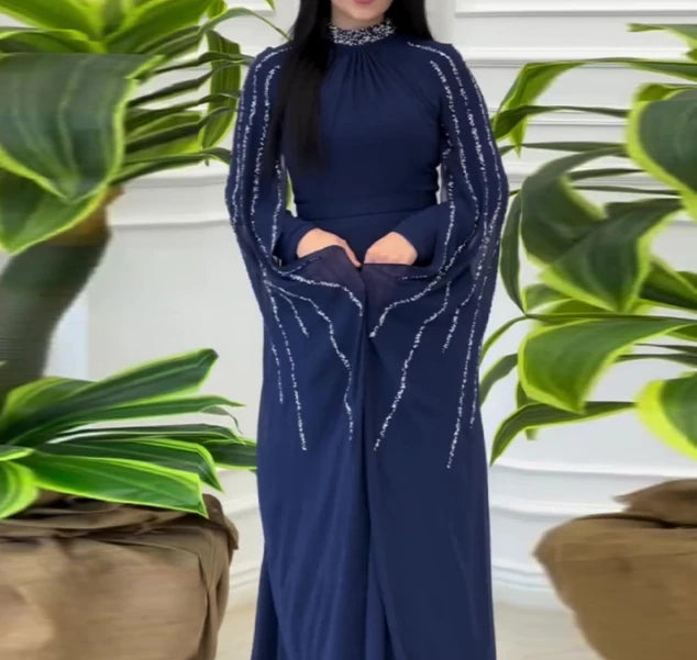Women's Light Luxury High-End Fashion Rhinestone Evening Dress Temperament New Fashion Women Elegant High Waist Party Dresses