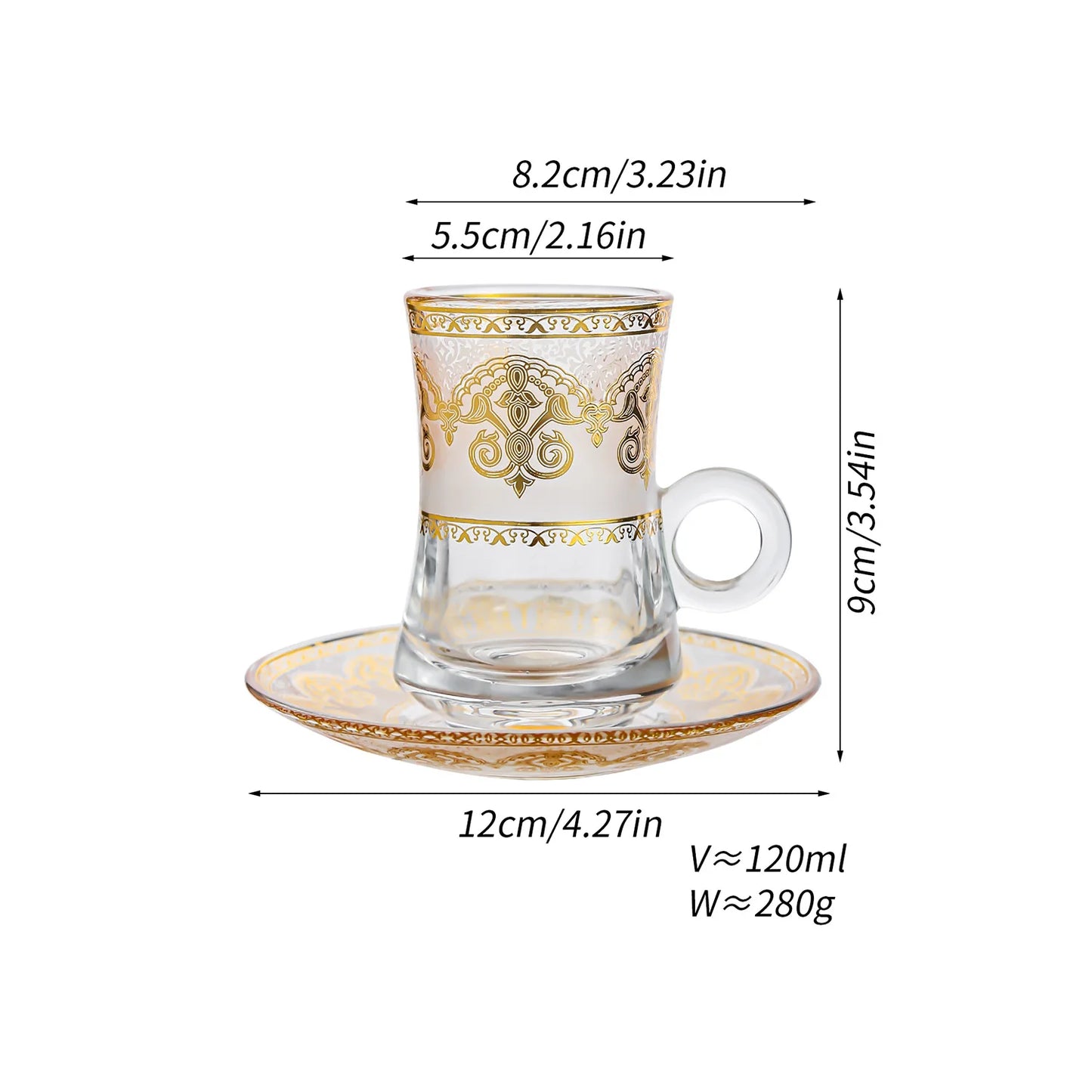 6 Pack Creative Transparent Glass Mug Hot Gold Embossed Flower Glass Coffee Latte Mug