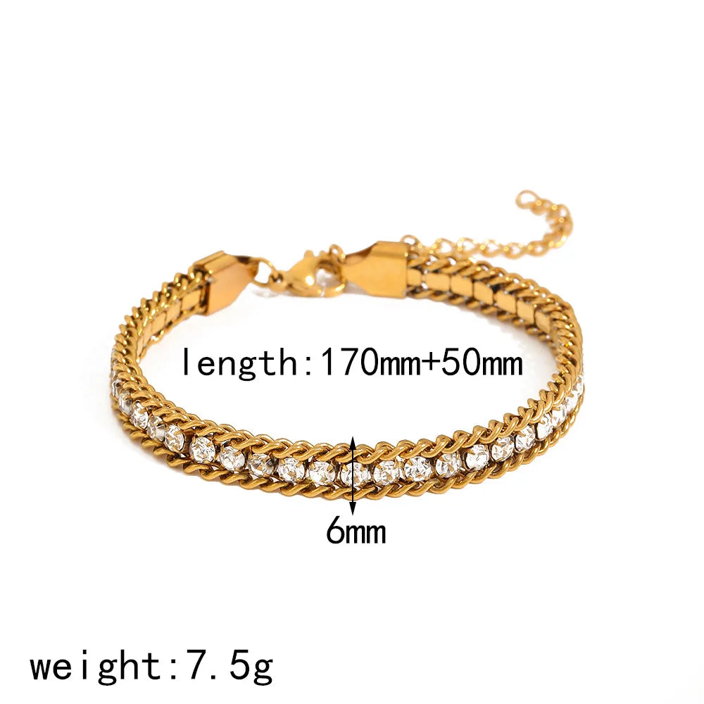 ZMZY Gold Color Women's Cubic Zirconia Stainless Steel Bracelet Adjustable Link Lightweight Non Tarnish Iced Out Chain Bracelet