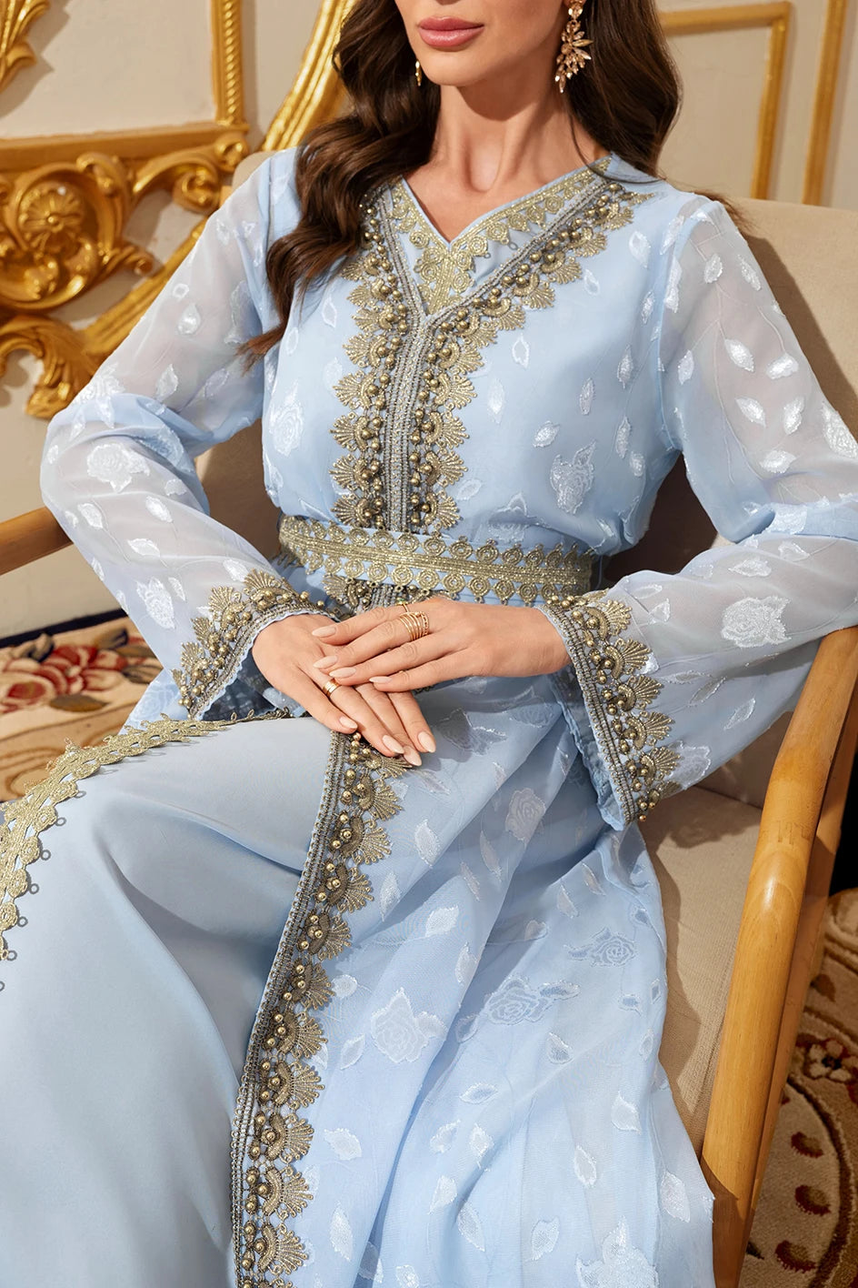 Muslim Abayas Moroccan Floral Maxi Kaftan Dress for Women Arabic Islamic Dubai Robe Ramadan Prayer Clothing