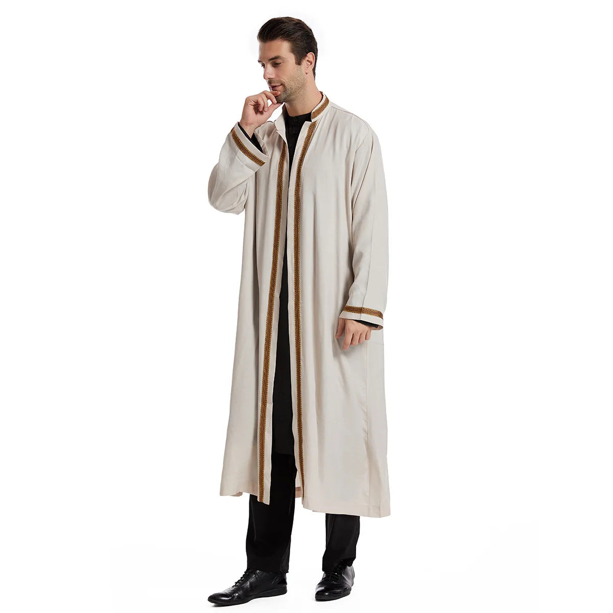 Elegant Bisht for Men Arabic Thobe Outer Robe Fashion Embroidery Islamic Jubba Kaftan Formal Ceremony Wear
