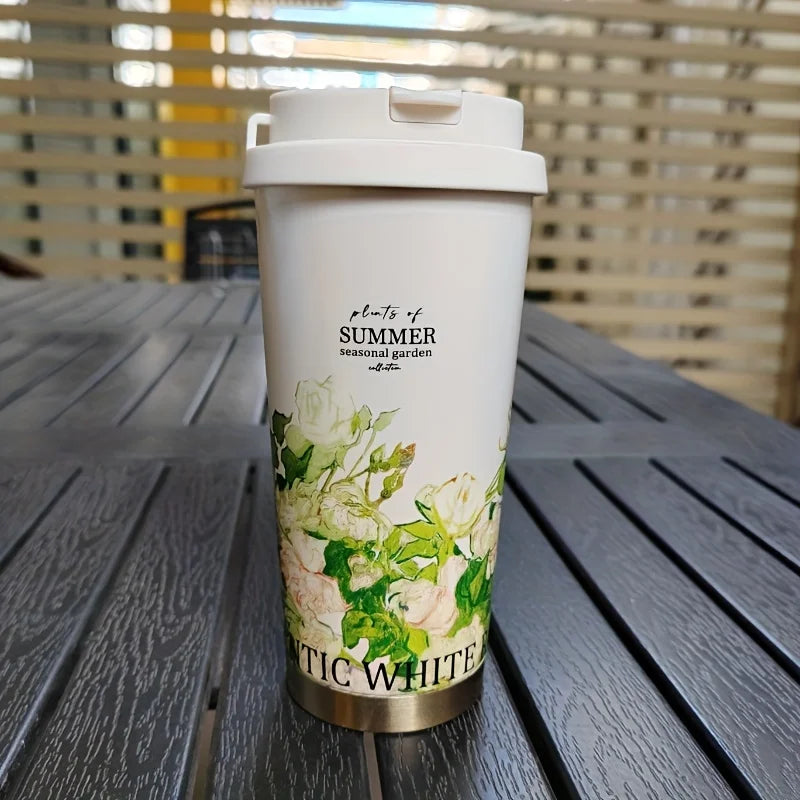 Coffee Mug Woman 500ml ，Stainless Steel Vacuum Flask with Straw and Thermal Cup for Drinking Directly