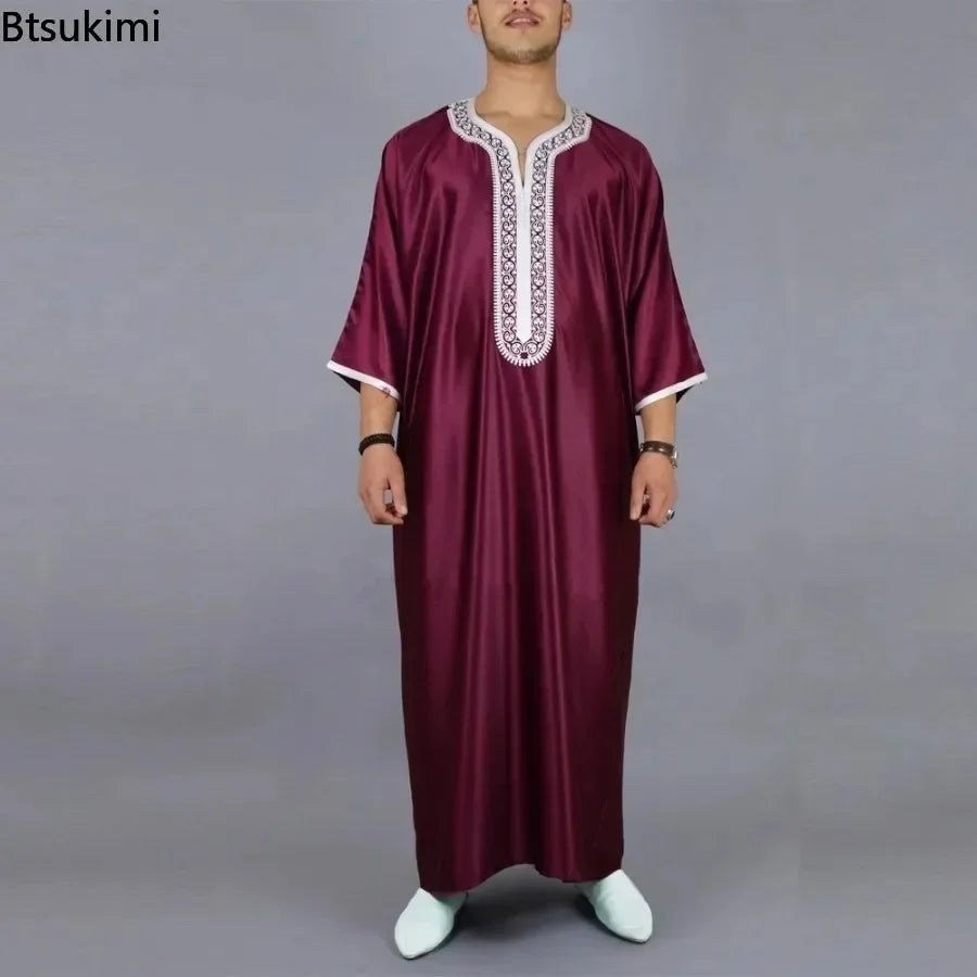 2026 Men's Muslim Thobe Middle East Jubba Thobe Long Sleeves Islamic Robe Men Muslim Dress Saudi Arabic Hooded Thobe Abaya Male