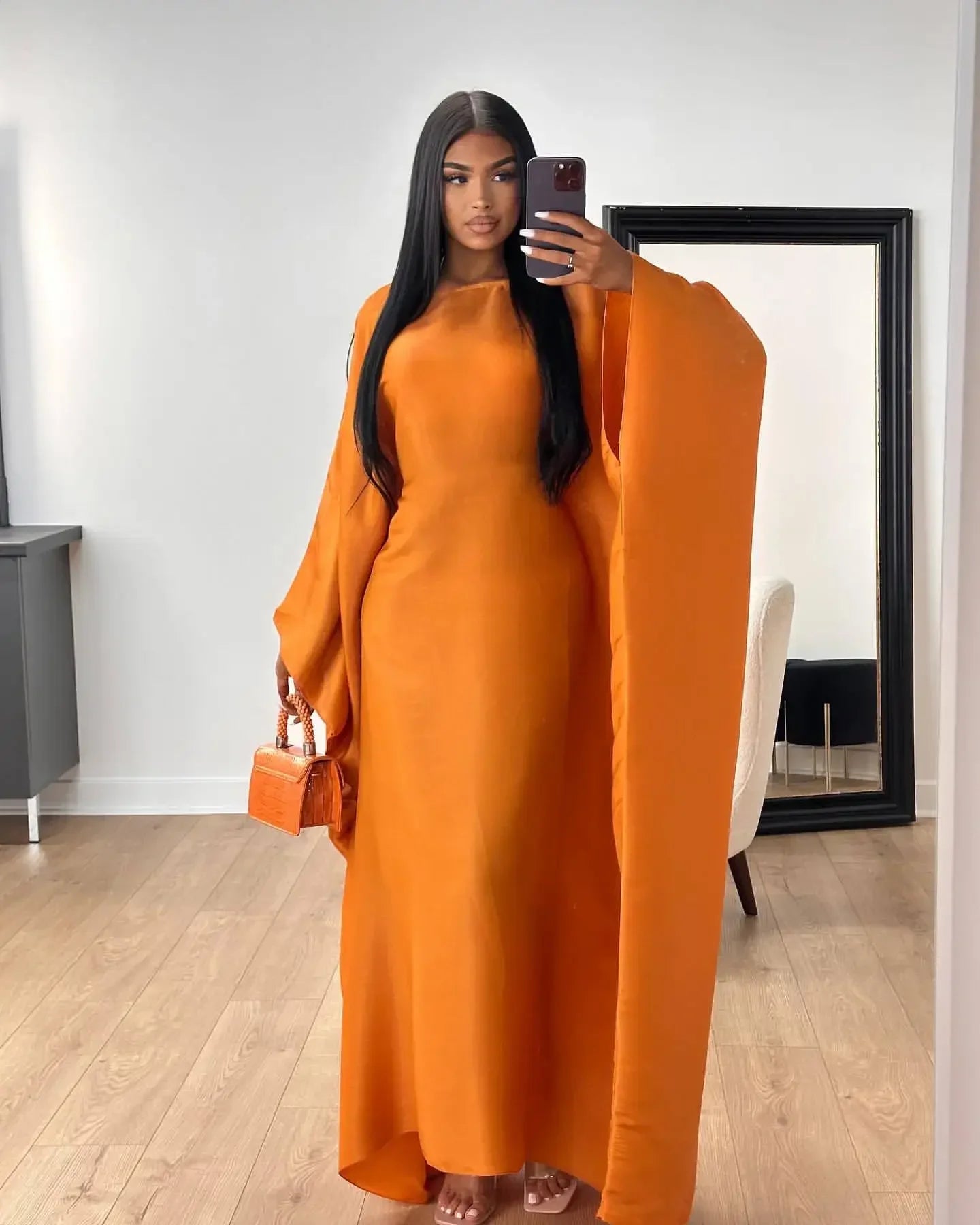 Ramadan Summer Batwing Sleeve Satin Butterfly Abaya Islam Muslim Maxi Dress Kebaya Women Kaftan Robe Musulmane Femme Vestidos