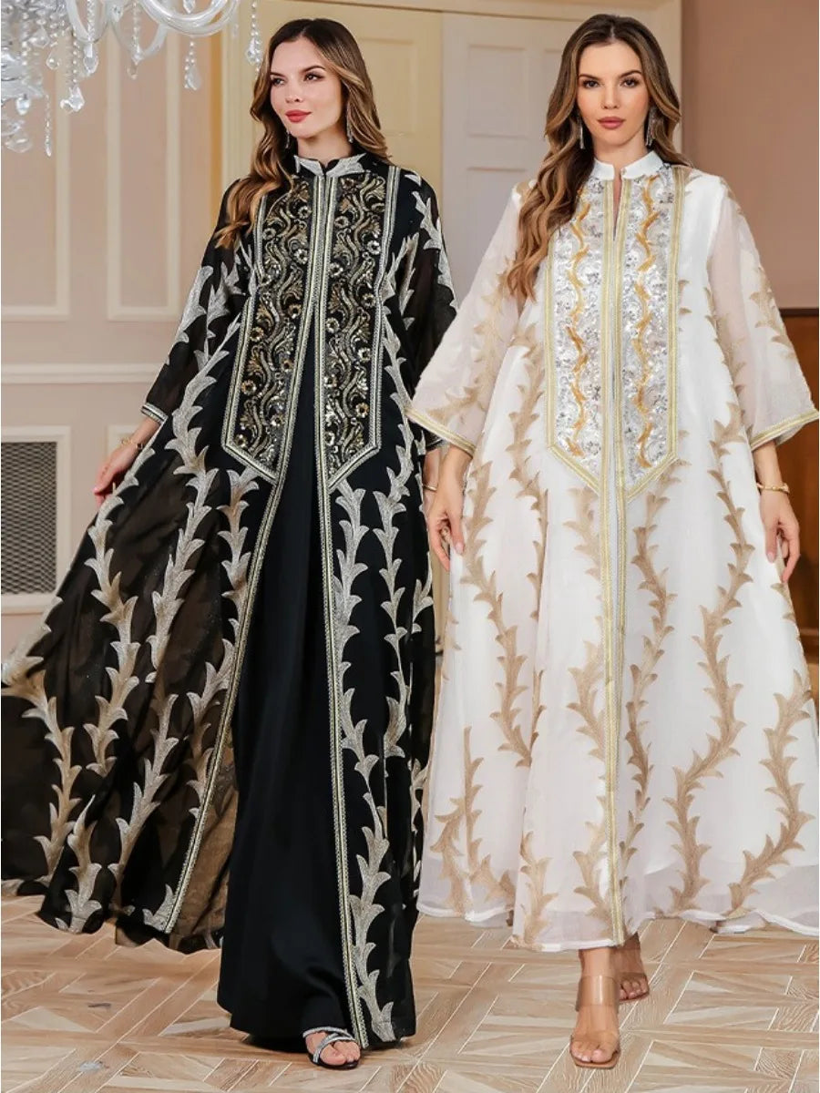 Women Party Dress Abaya Dubai Eid Muslim Mesh Embroidery Jalabiya Ramadan Dresses Morocco Kaftan Vestidos Largos Arab Long Robe