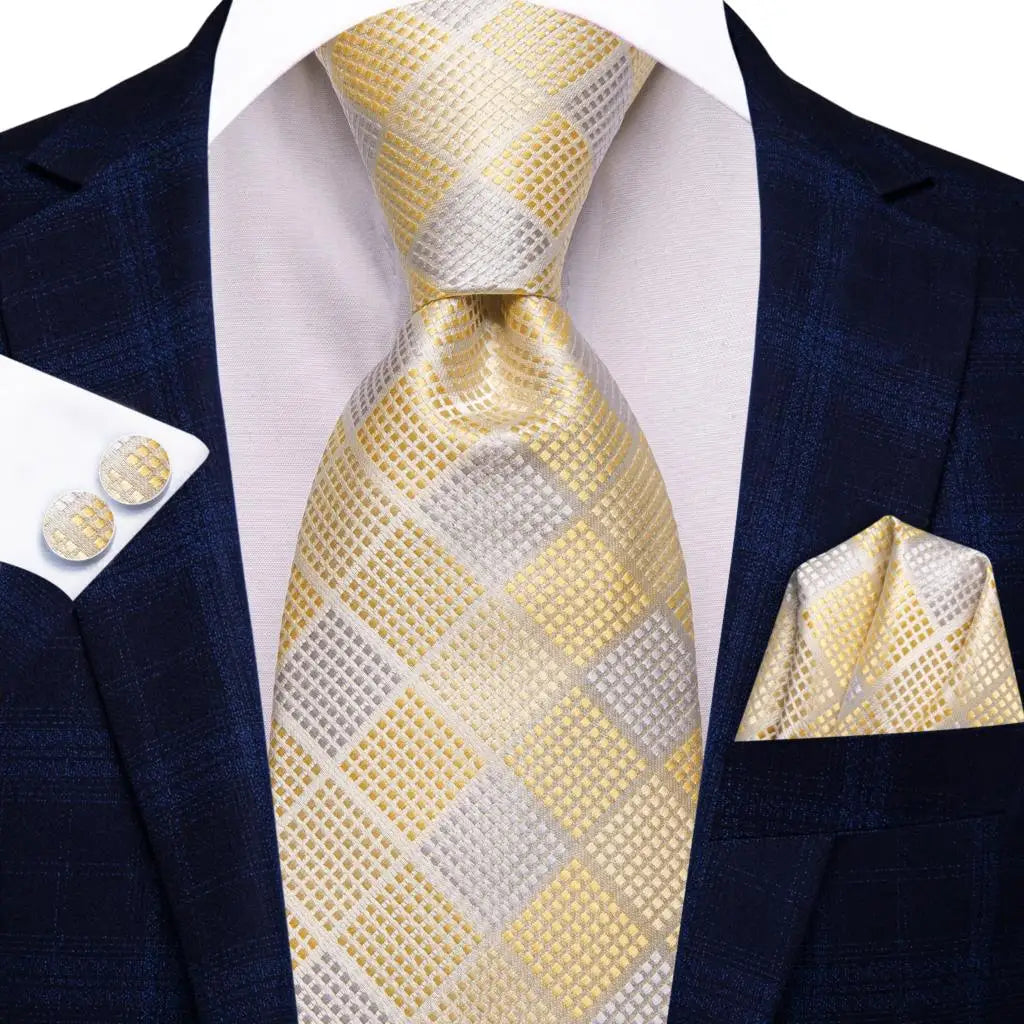 Hi-Tie Champagne Floral Paisley Silk Elegant Tie For Men Groom Wedding Men Necktie Pocket Square Cufflink Accessory Wholesale