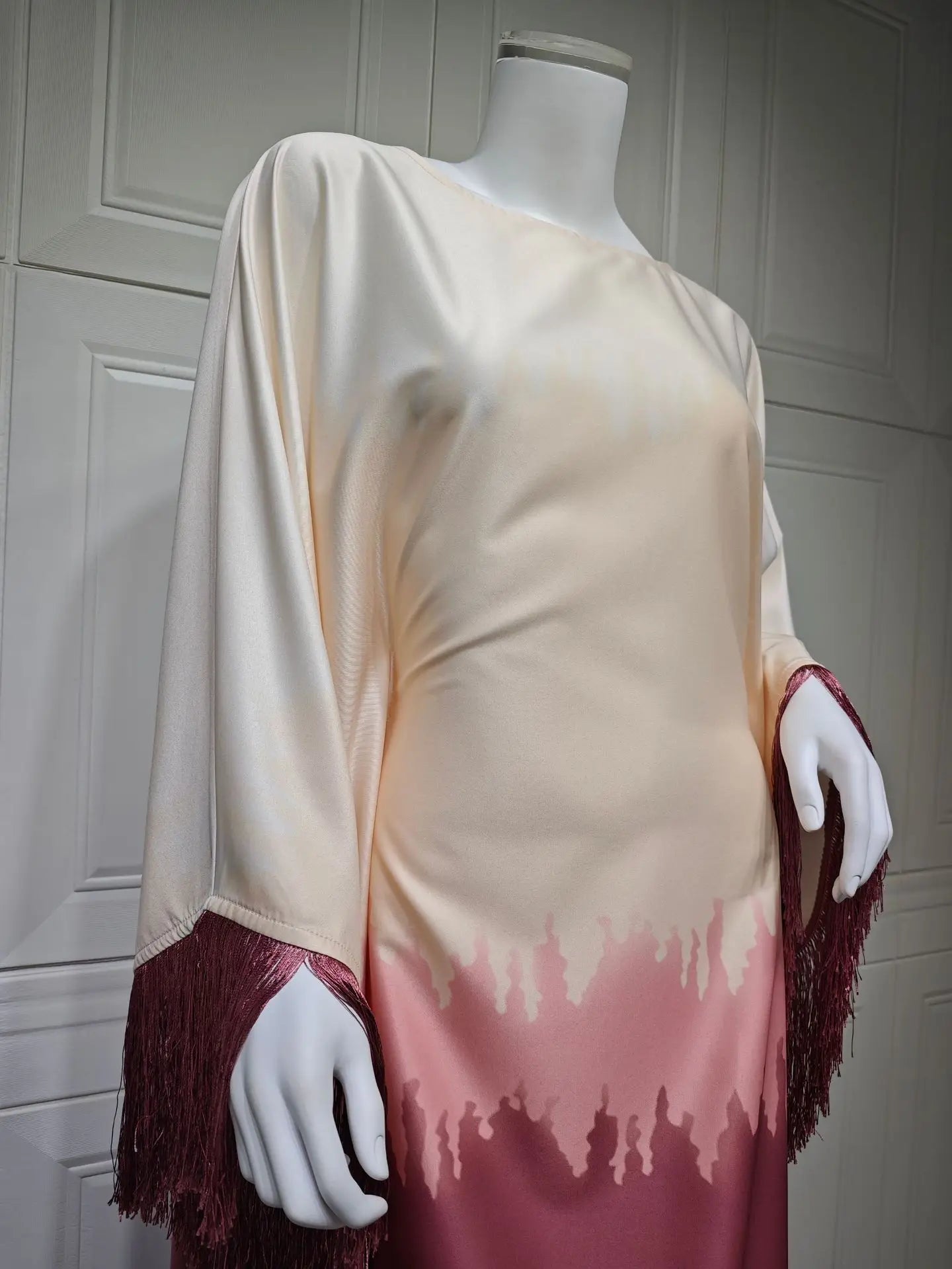 Modest Muslim Batwing Sleeve Gradient Color Tassel Kaftan Eid Al Adha Party Evening Dresses Moroccan Turkey Dubai Abaya Islam
