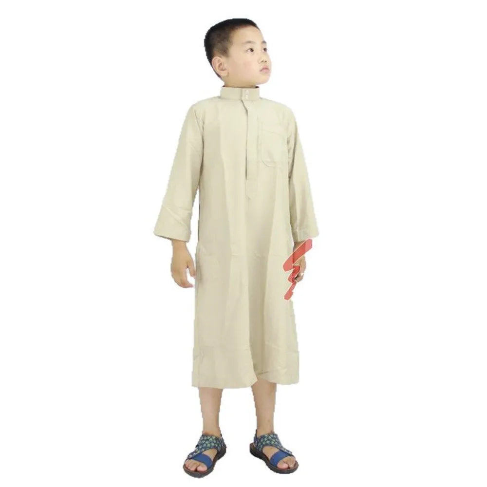 one cap for free Plain Thobe for Children (suit 95cm~155cm tall ) Jubba Soft Thawb Islamic Clothing Boy Robe