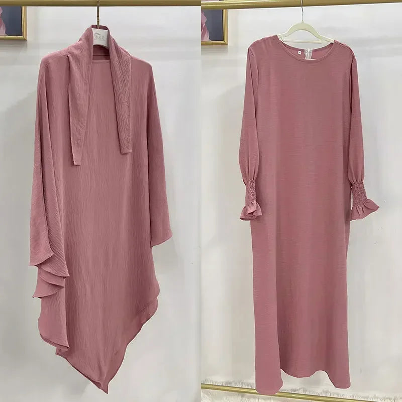 Abaya and Khimar Set Jilbab 2 Piece Ramadan Long Hijab Dress Muslim Prayer Clothes Jilbabs for Women Turkey Islam Dubai Outfit