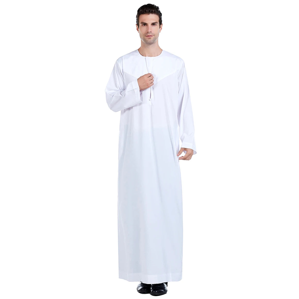 TH817 Men's Muslim Middle Eastern Men Long Sleeves Pure Color Handmade Buckle Robe Ramadan Eid Jubba Thobe