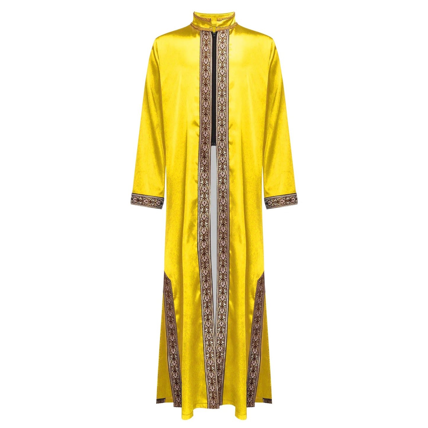 Boys Gold Embroidery Maxi Muslim Thobe Kaftans Arab Gown Islamic Robe Cosplay Long Sleeves Coats Festival Holiday Costume