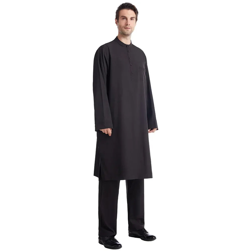 Men Jubba Thobe Muslim Two Pieces Set For Male Pakistan Dubai Saudi Abaya Prayer Islamic Clothing Worship Suit Arabic Ramadan