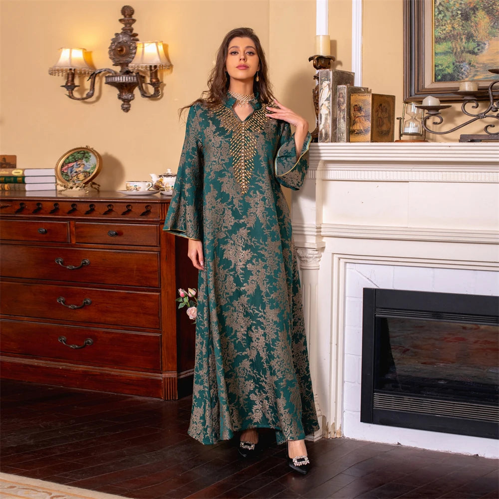 Dubai Women Muslim Maxi Dress Beads Party Gown Turkey Caftan Marocain Femme Robe