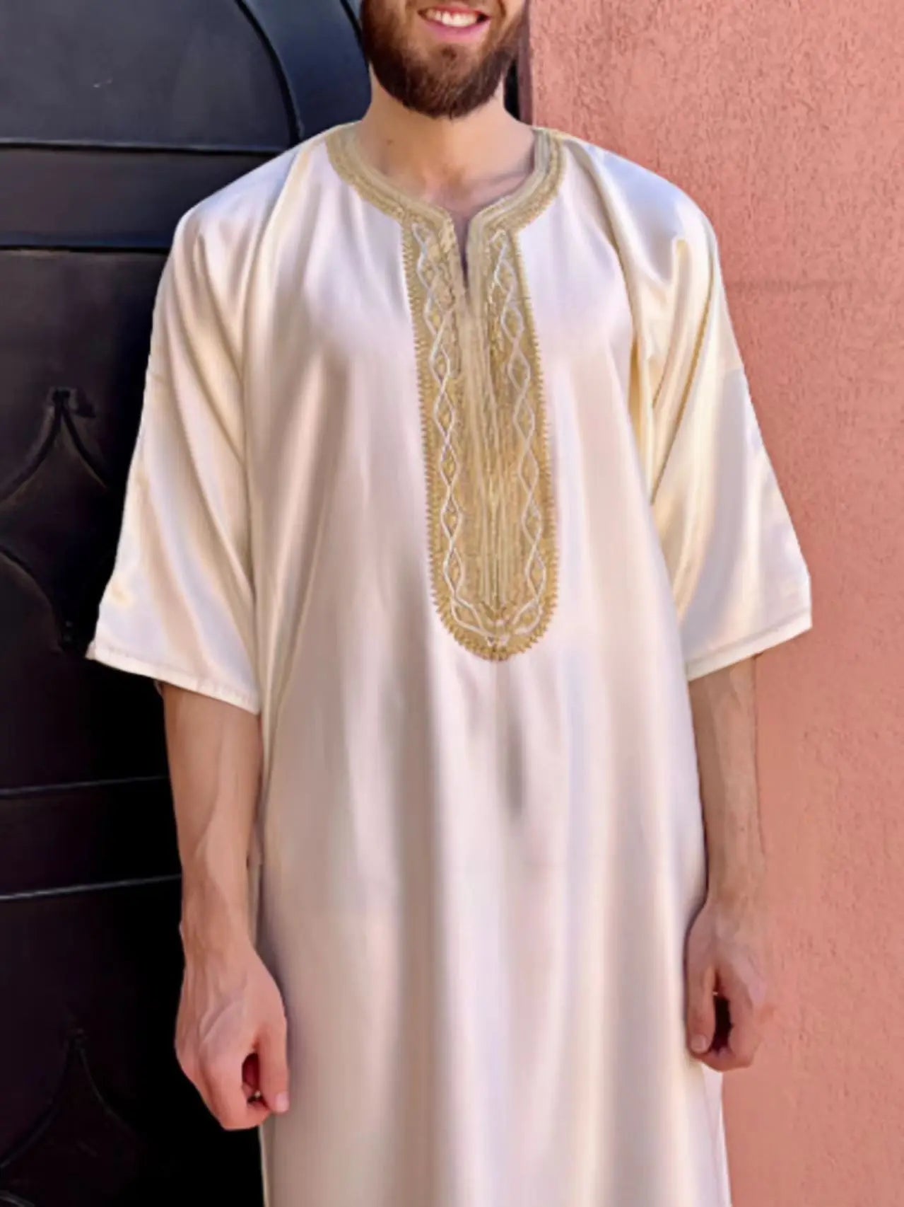 New Lslamic Middle East Saudi Muslim Moroccan Men's Business Casual Traditional Embroidery Craft Robe S-2XL Plus Size