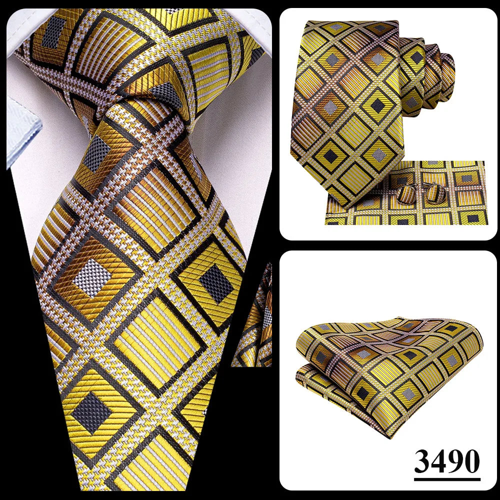 Hi-Tie Mens Ties Luxury Handmade Geometric Necktie Silk Woven Tie Set For Men Business Wedding Neck Tie Square Cufflinks