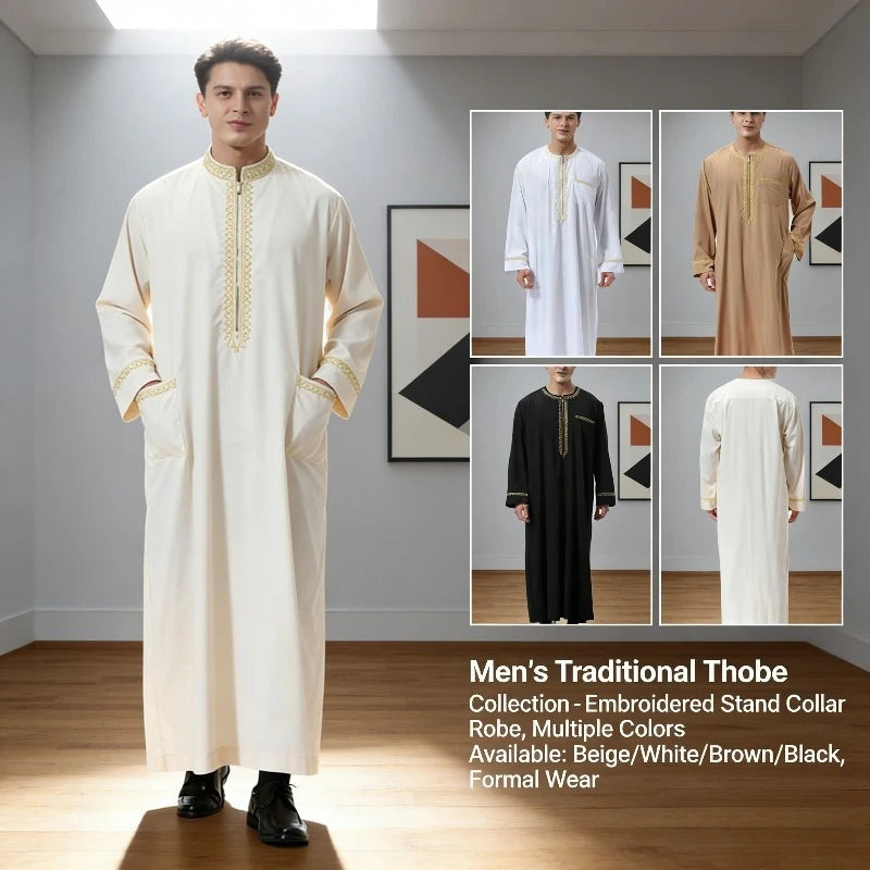 2026 New Muslim Middle Eastern Arab Robe Men's Round Neck Garment