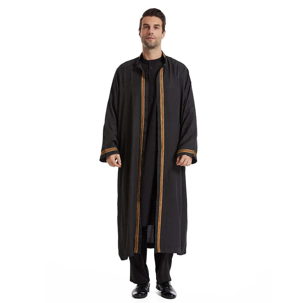 Elegant Bisht for Men Arabic Thobe Outer Robe Fashion Embroidery Islamic Jubba Kaftan Formal Ceremony Wear