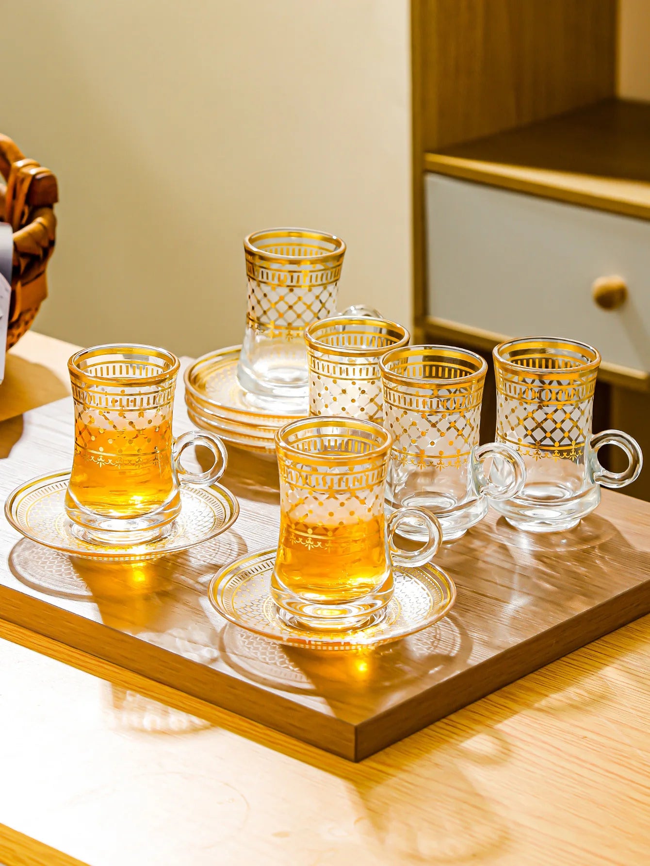 6 Pack Creative Transparent Glass Mug Hot Gold Embossed Flower Glass Coffee Latte Mug