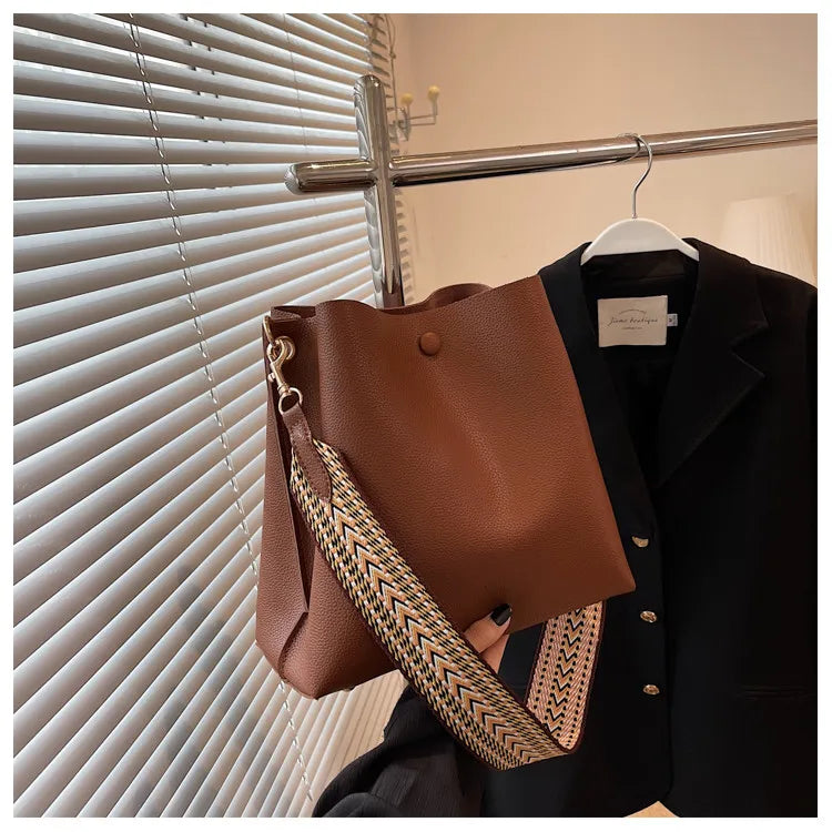 Fashion Bucket bag for women Handbag PU leather Shoulder Bag Luxury designer Wide Strap Ladies Crossbody Bag female Totes bolsa