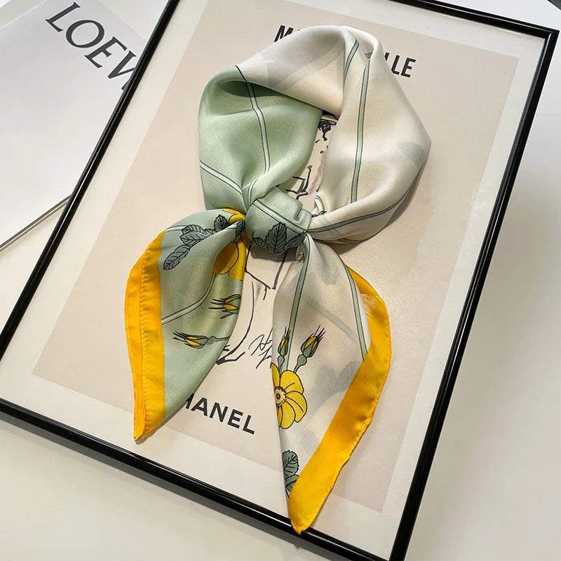 Handkerchiefs Hair Silk Scarf 70*70cm Print Satin Big Square Silk Scarves Shawls For Women Luxury Brand Designer Hijab Headband