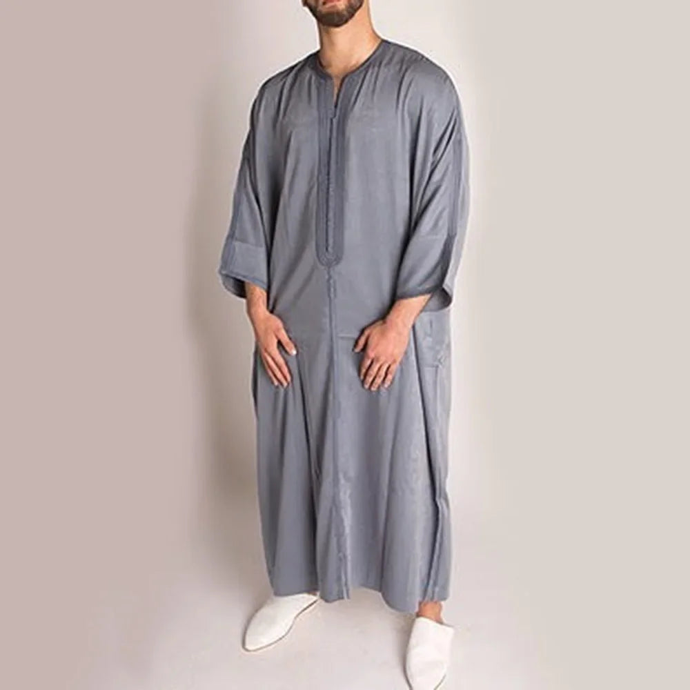 New 2025 Traditional Muslim Clothing Eid Middle East Jubba Thobe Men Thobe Arab Muslim Robes with Long Sleeves Gifts for Husband