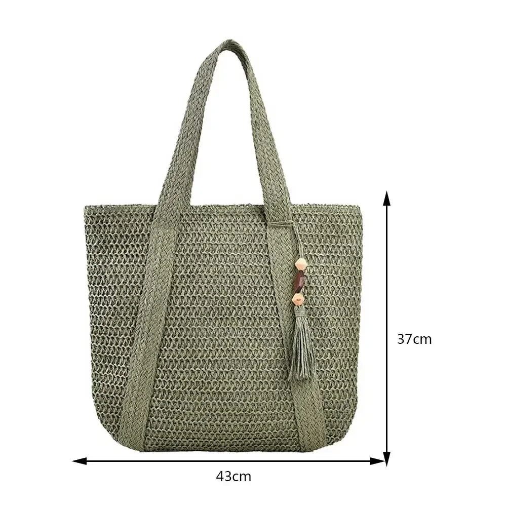 Straw Bag for Women Handmade Woven Shoulder Bag Large Capacity Tote Bags with Pendant Armpit Bag Top-handle Handbag Purse