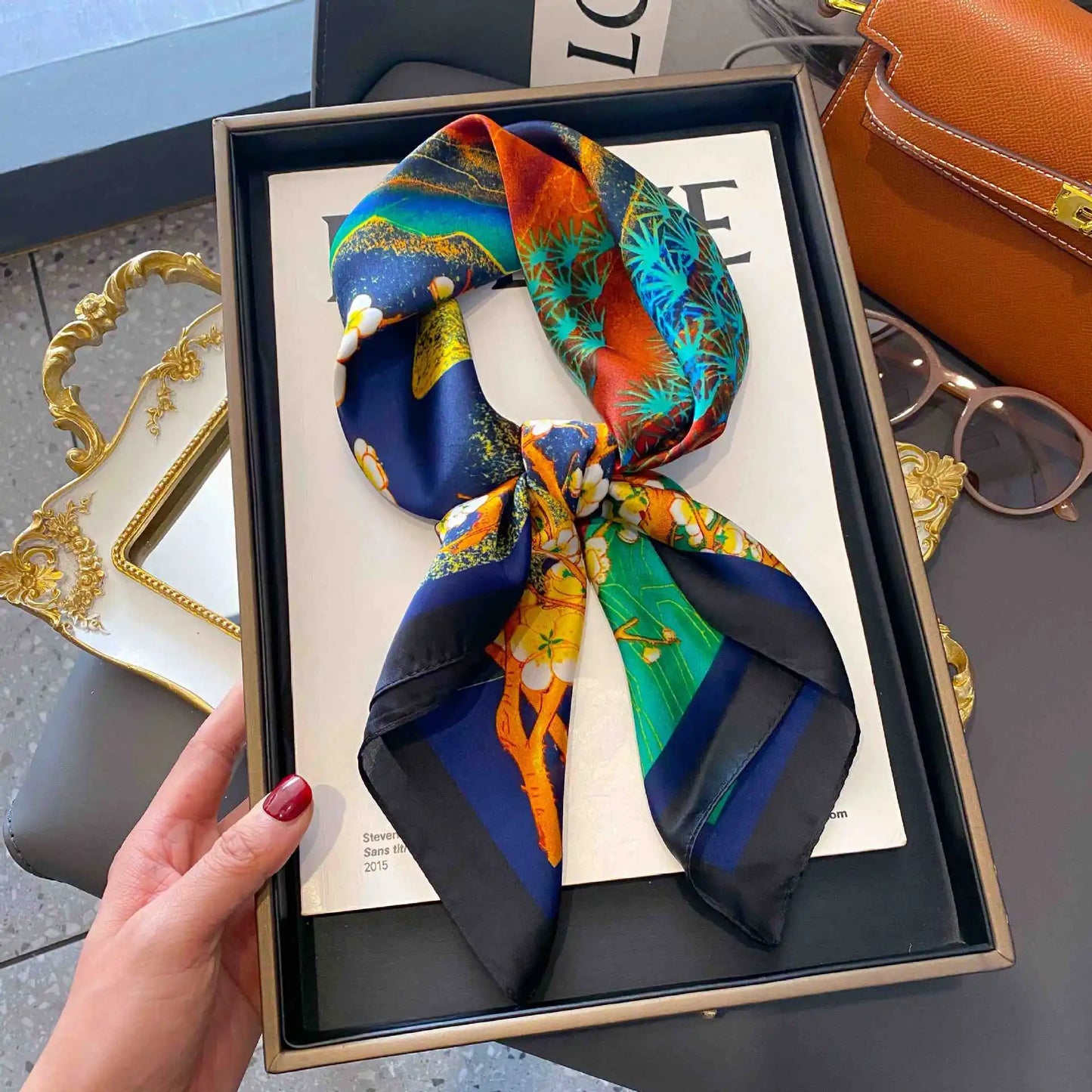 New 70x70cm Square Scarf Women Spring Summer Thin Sun Protection Neck Protection Tie Headband Versatile Scarves Party Gift
