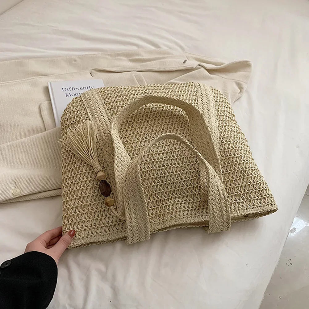 Straw Bag for Women Handmade Woven Shoulder Bag Large Capacity Tote Bags with Pendant Armpit Bag Top-handle Handbag Purse