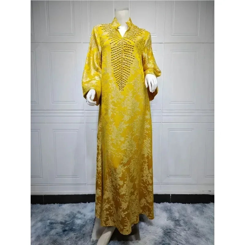 Eid Muslim Dress for Women Abaya Beading Stand Collar Jalabiya Morocco Party Dresses Abayas Kaftan Abaya Vestidos Arab Long Robe