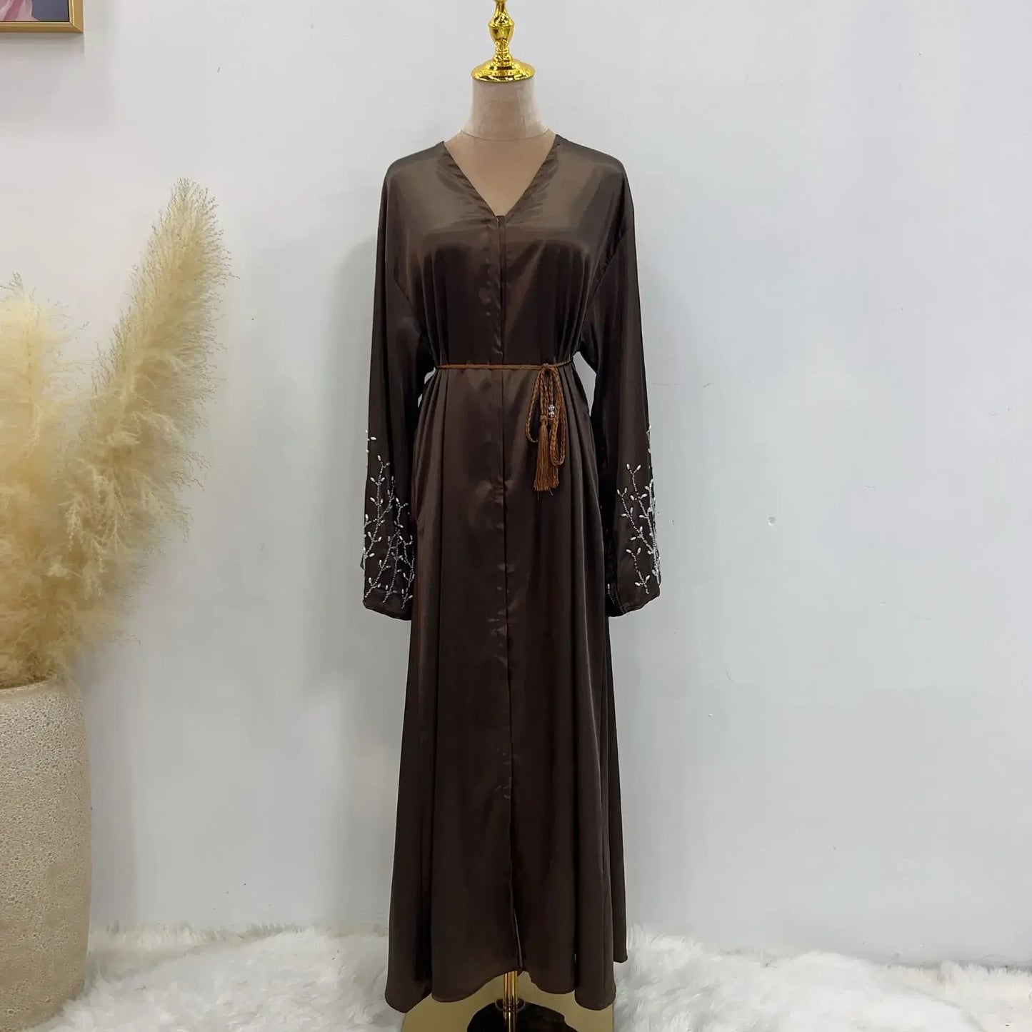 Kimono Abaya Dubai Party Kaftan Solid Beaded Muslim Fashion Hijab Dress Summer Open Abayas for Women Turkey Islam Modest Outfit