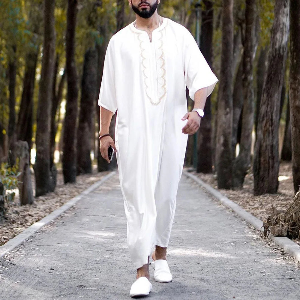 New Muslim Jubba Thobe Clothes Men Hoodie Ramadan Spring Autumn Abaya Dubai Turkey Islamic Clothing Male Casual Loose Red Stripe