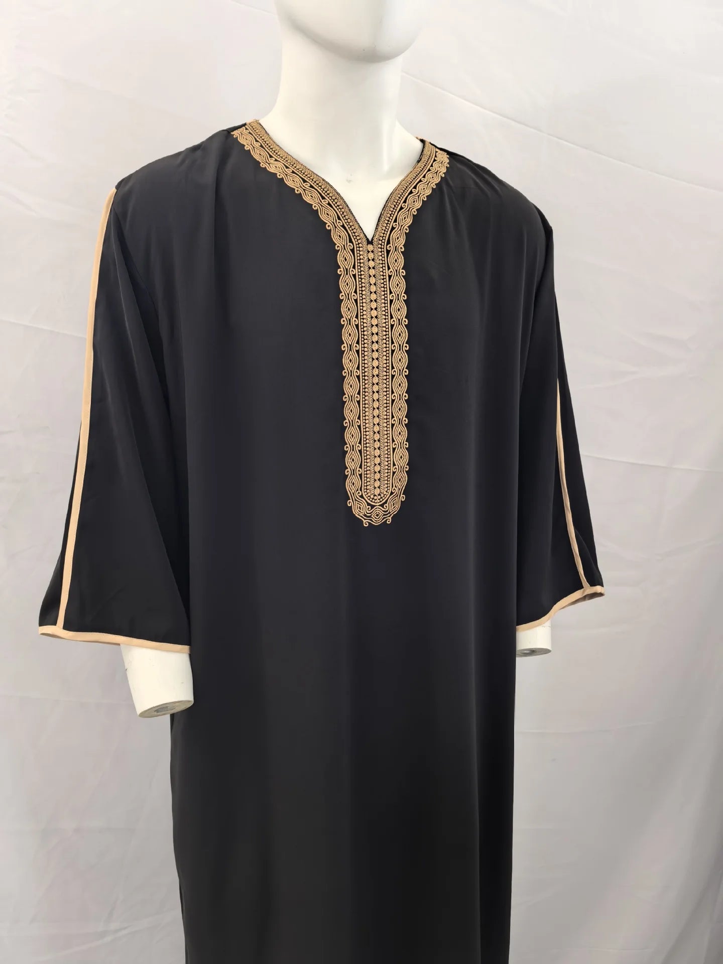 Ethnic Style Kandouras Thobe for Men Jabador Gandoura Side Pockets Embroidery Abaya Long Sleeve Muslim Kaftan Vintage White Robe